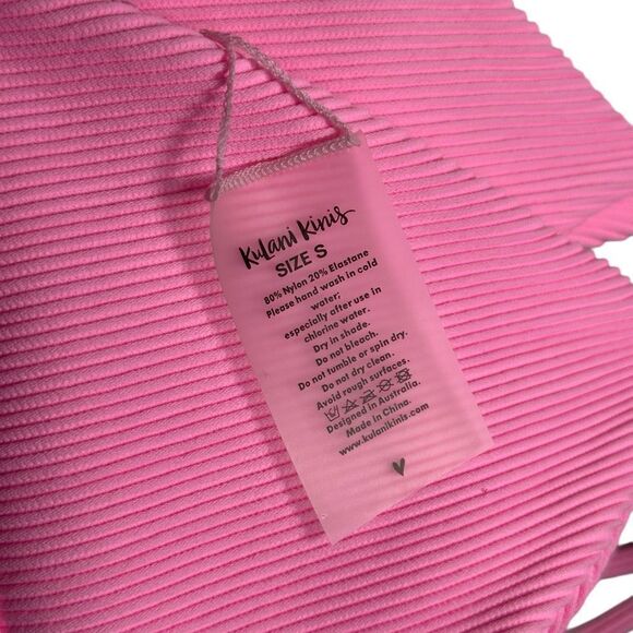 Kulani Kinis Ribbed Taffy Pink Cheeky V Style Bikini 2 Piece Set Swimsuit - Picture 9 of 10